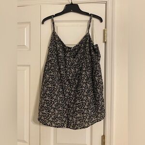 Pamper Me Black Floral Front Tie with Button Detail Spaghetti Strap Tank